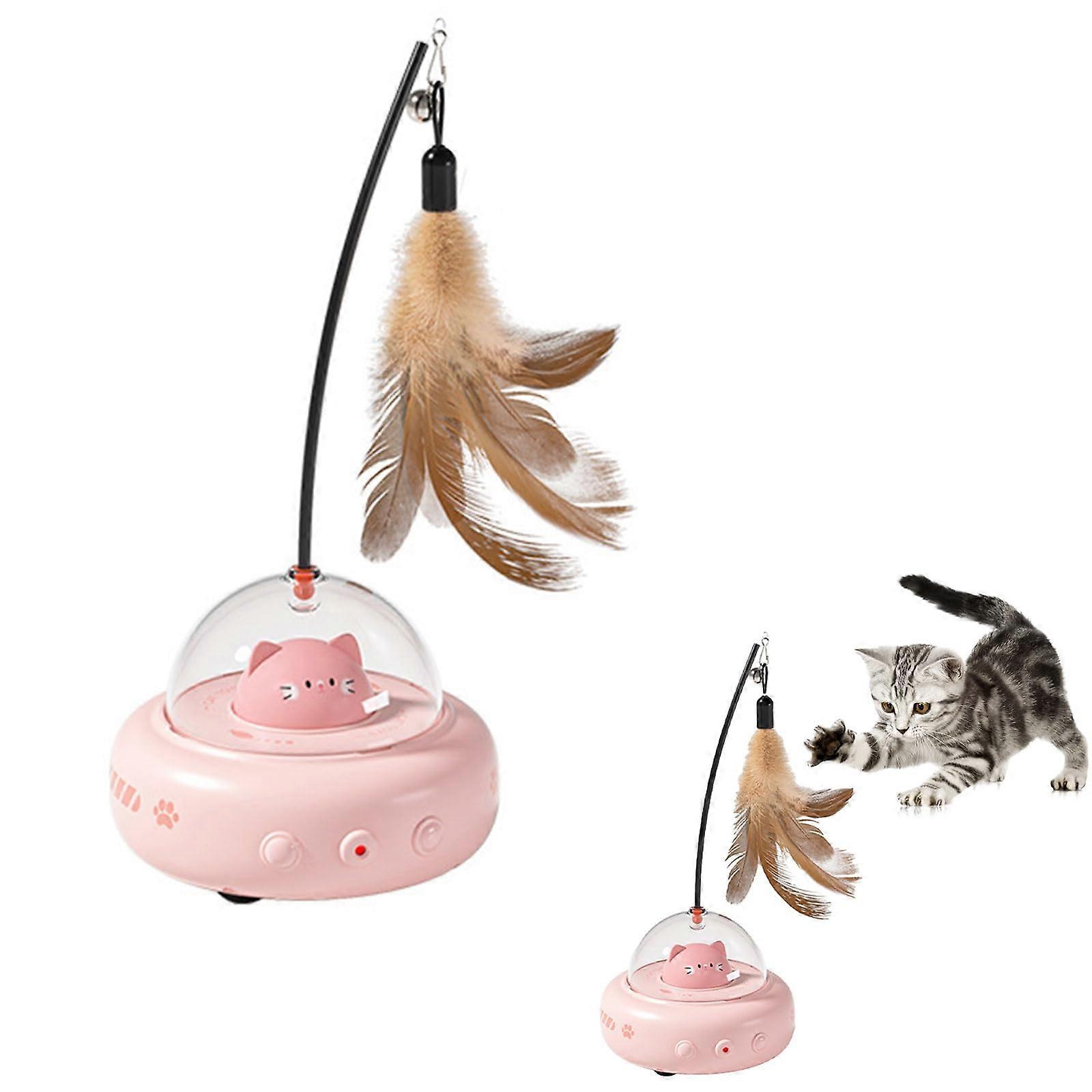 Automatic Interactive Cat Toy with Feather and Bell, Smart Sleep Mode, Indoor Kitten Exercise Pink