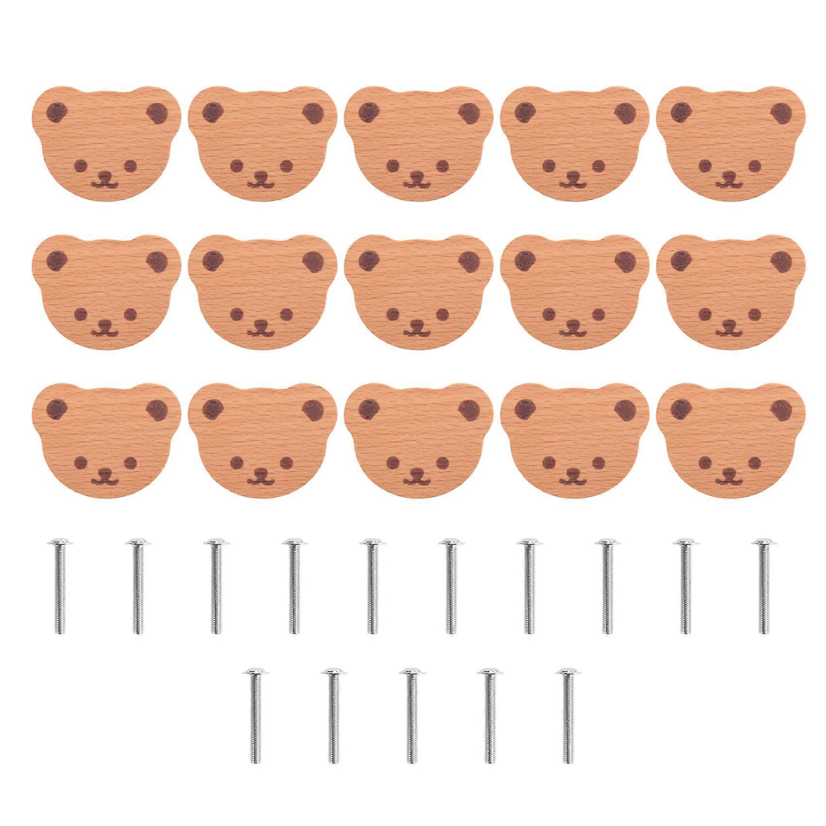 15Pcs Furniture Knobs,Wooden Drawer Knobs, Wooden Cupboard Knobs,Bear Drawer Knobs for Kids, Dresse