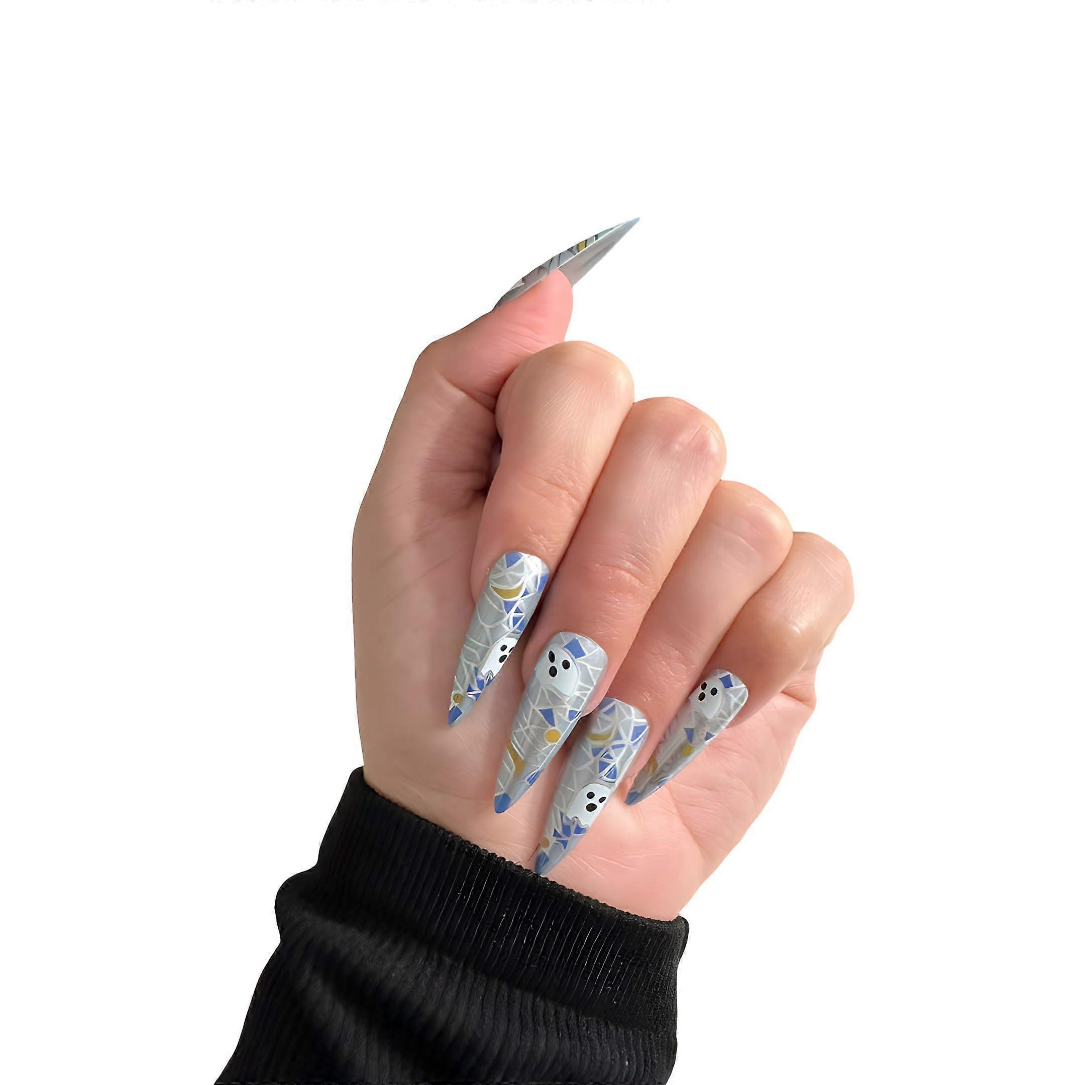 Extra Long Stiletto Press On Nails Halloween 24pc Reusable False Nail Set with Application Kit