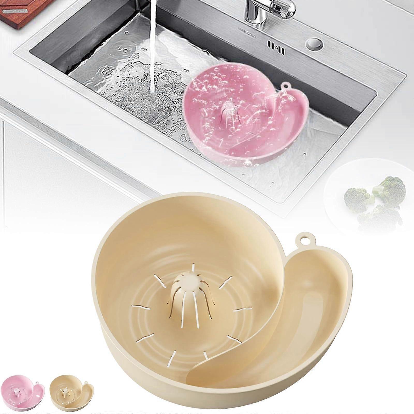 Fruit and Vegetable Strainer with Rotating Drain Basket, Automatic Washing Bowl, WallHanging Kitchen Organizer (White)