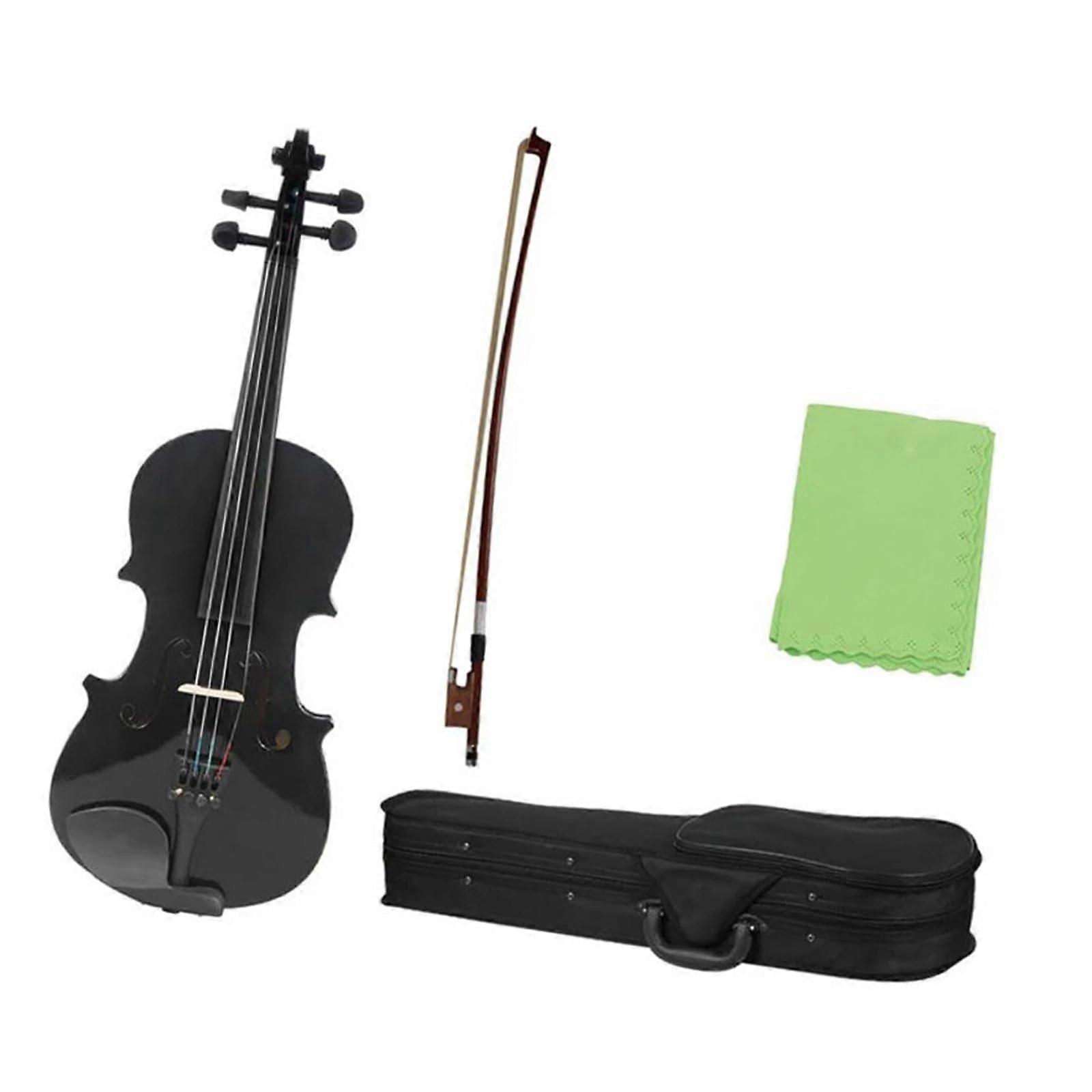 Full Size Black Acoustic Violin for Beginners 4/4 Student Set with Case, Bow and Warm Tone