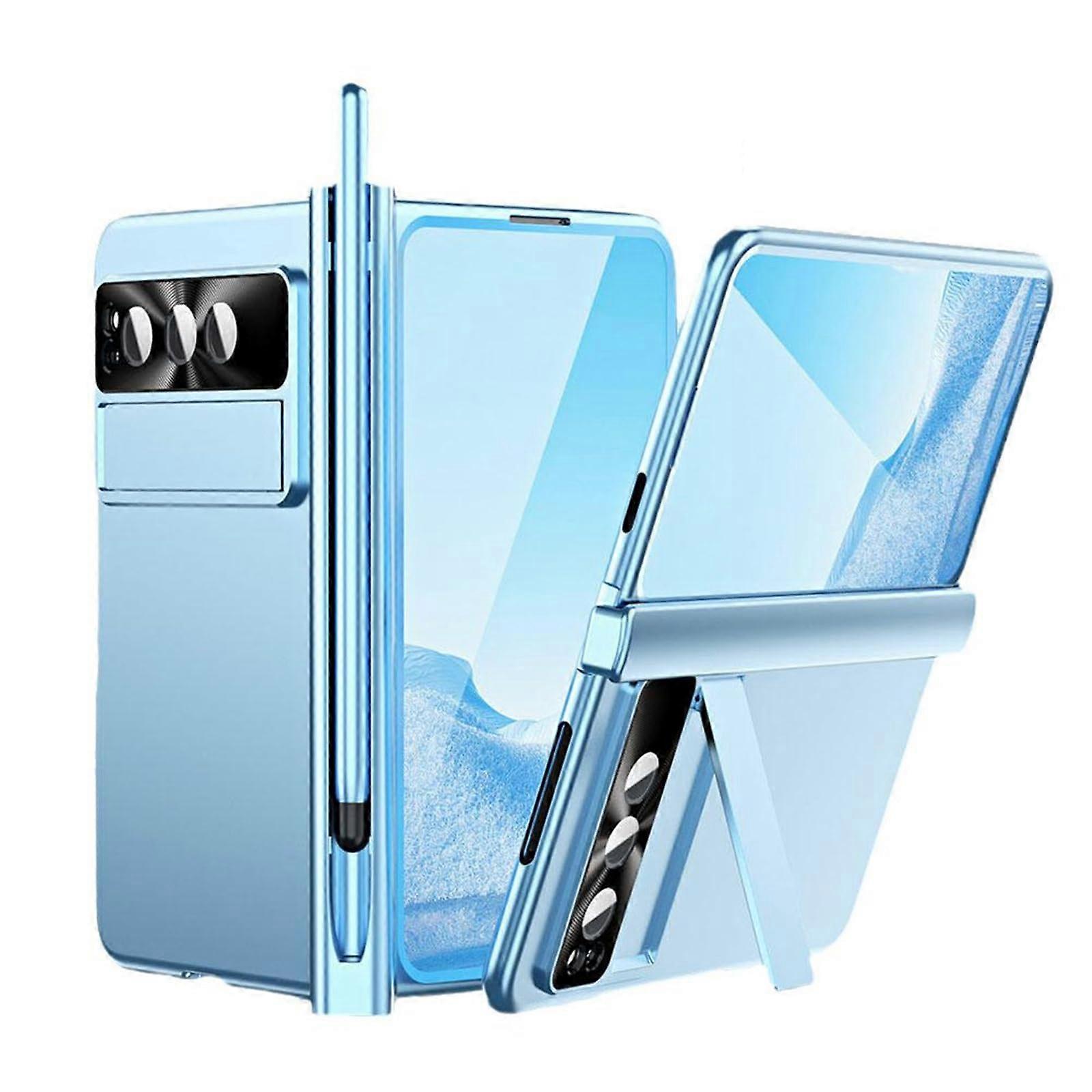 Case for Google Pixel Fold with Magnetic Hinge Protection, Builtin Screen Protector, Kickstand and Pen Holder, Blue