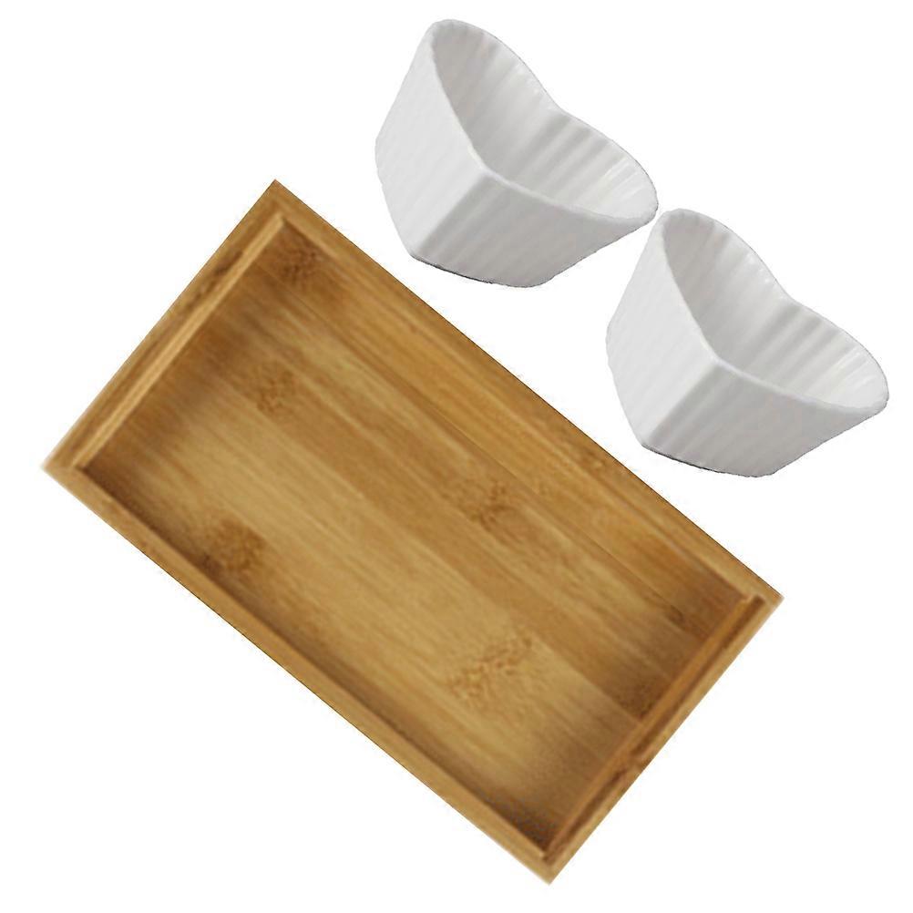White Ceramic Snack Plate Heart Shaped with Tray for Home 1Set