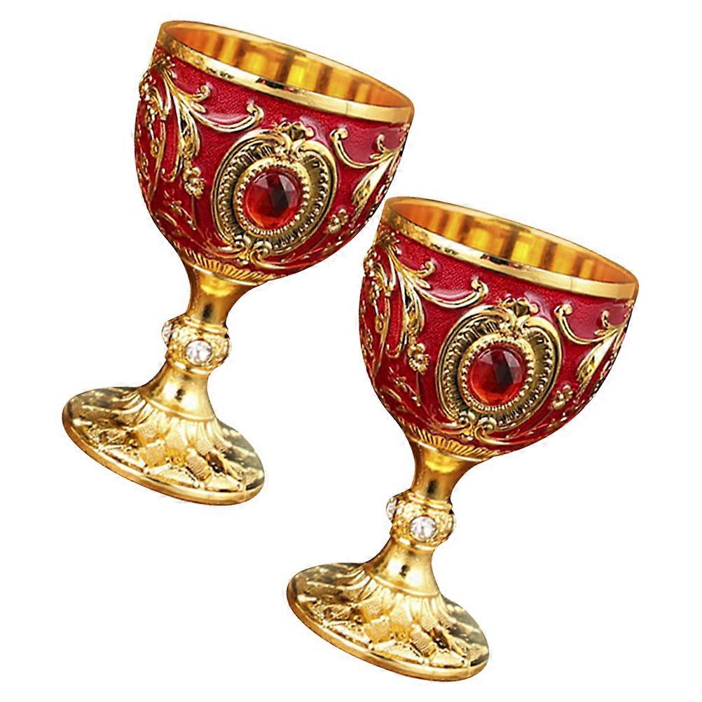 Decorative Retro Drinking Cup Elegant Goblet For Drinks Office Use Gold 2Pcs