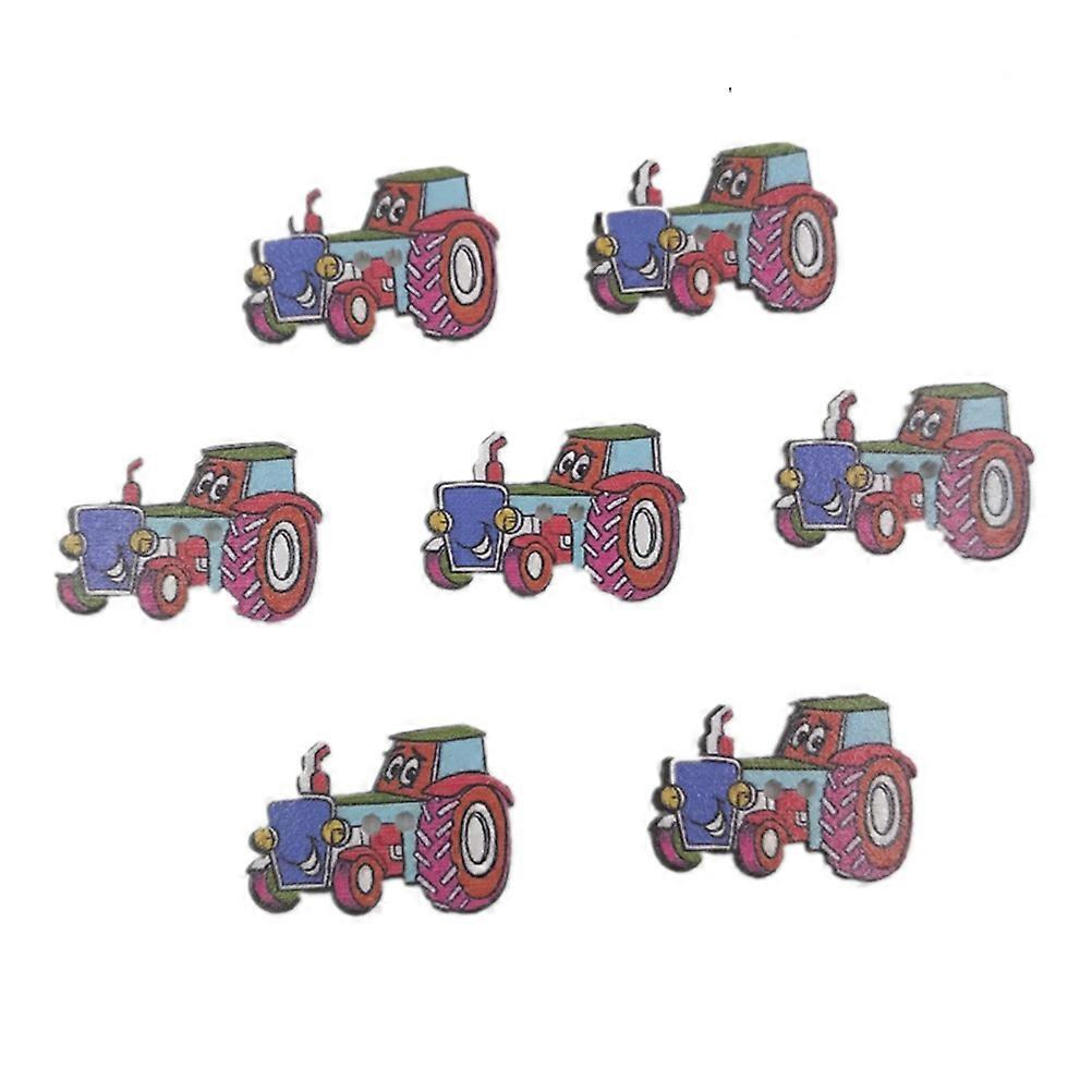 Wooden Buttons with Tractor Pattern for Decoration 50Pcs DIY Sewing