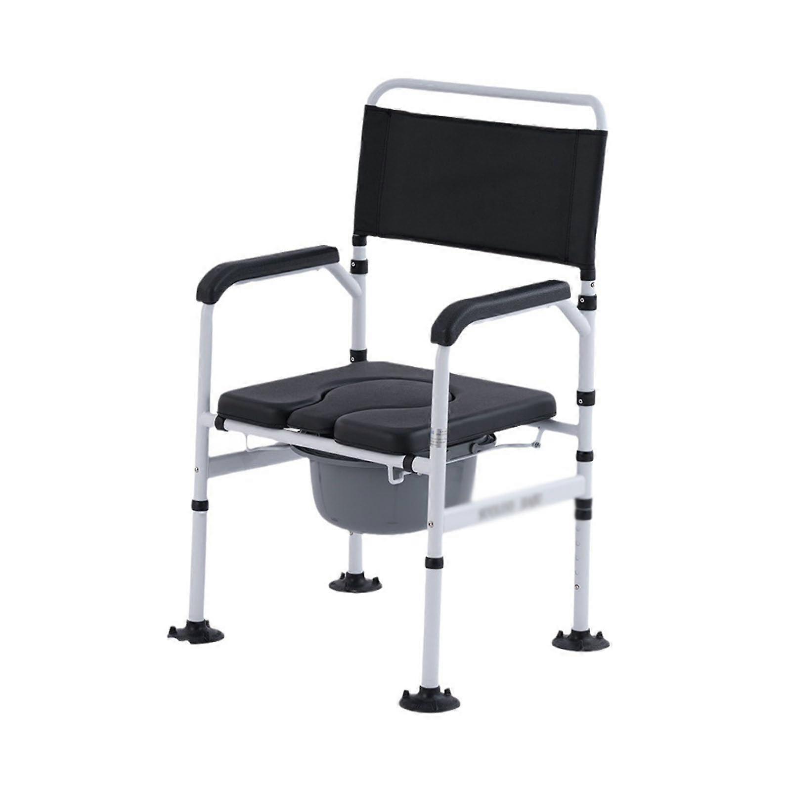 Foldable Height Adjustable Shower Commode Chair for Elderly with Padded Seat and Backrest
