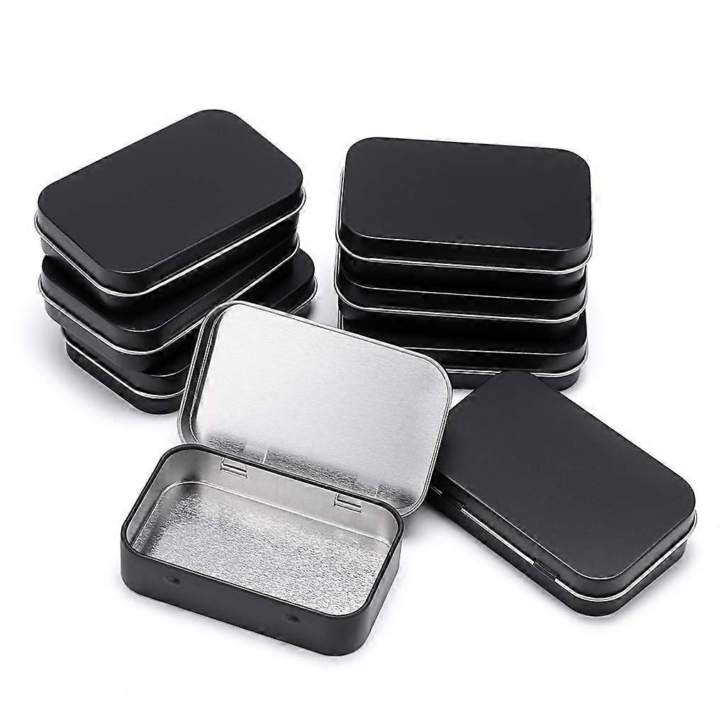 8 Pack Black Rectangular Metal Storage Tins with Hinged Lids, Stackable Mini Craft Organizer