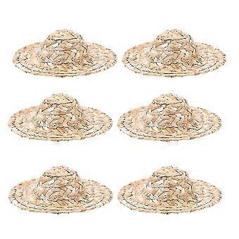 Miniaturas de chapéus de palha artesanais para decoração, conjunto de 6 peças. Chapéus minúsculos trançados à mão para bonecas.