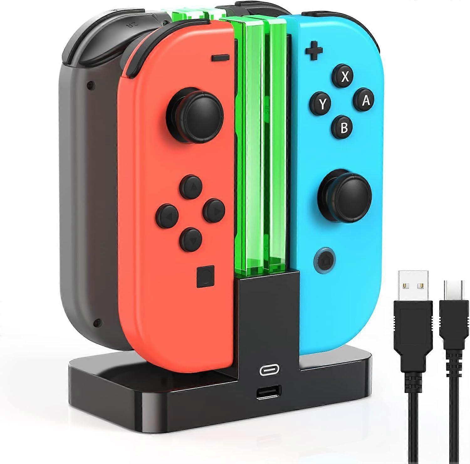 4-in-1 Controller Charging Dock for Switch Joy-Con, Black Compatible Charger