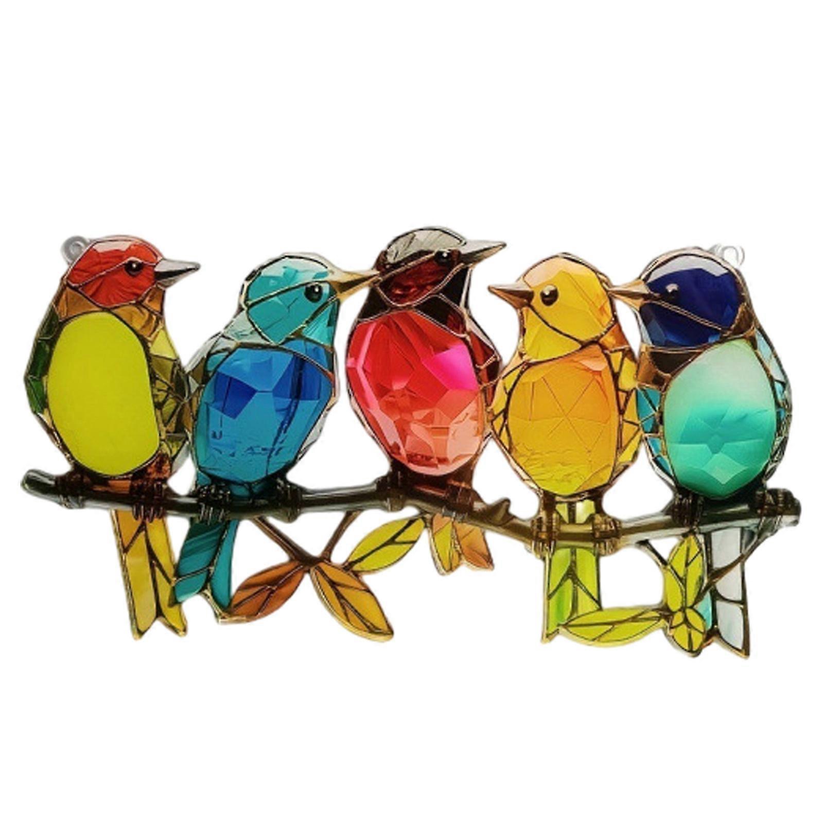 Attrape-soleil oiseaux colorés – Style vitrail acrylique 2D – Décoration pour fenêtre, mur et porche