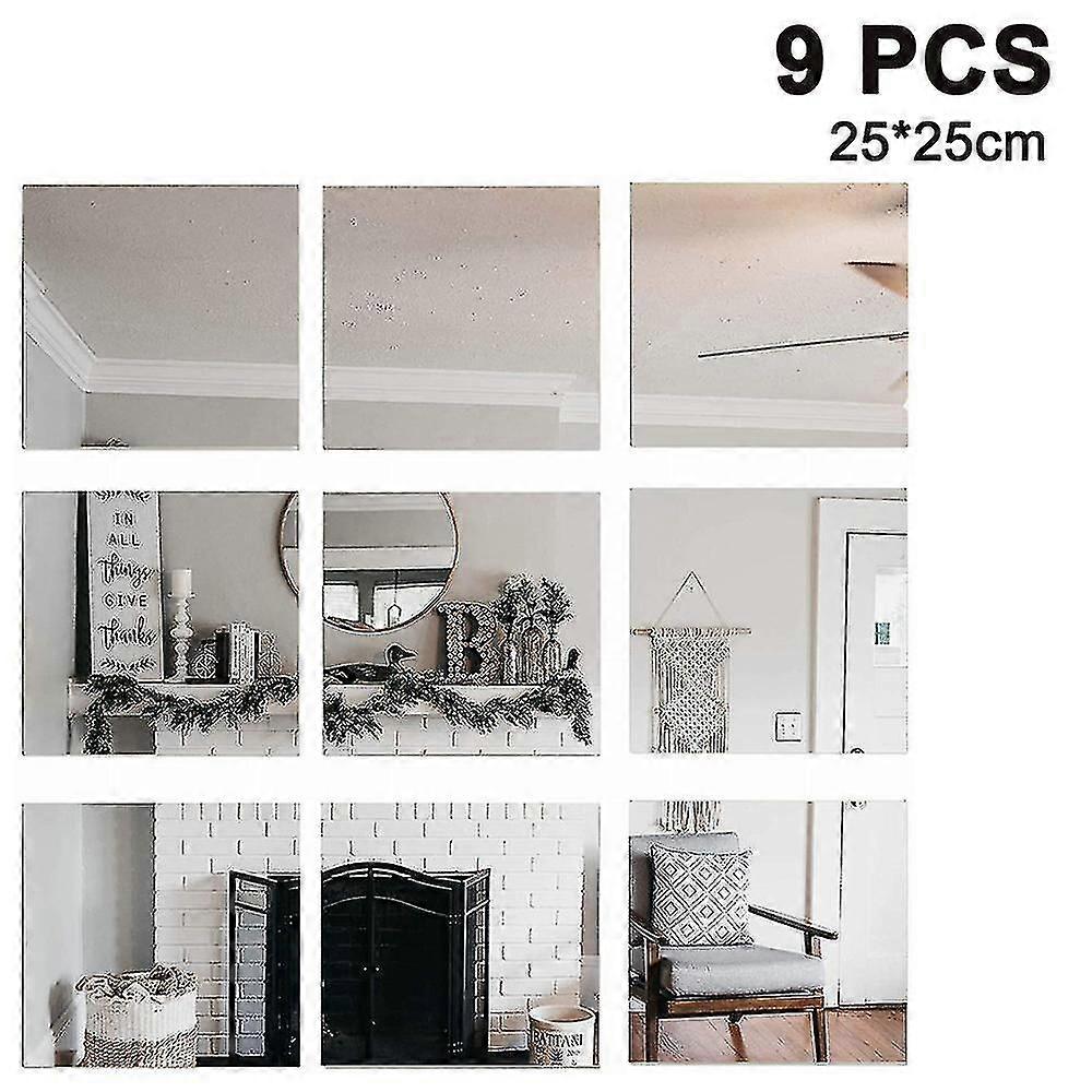 9pieces Removable Acrylic Mirror Setting Wall Sticker Decal