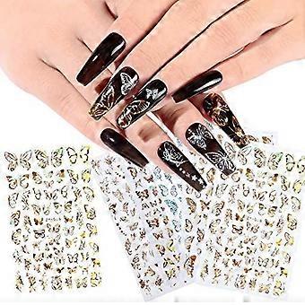 Nagelkunst-Aufkleber, 8 Blätter, Schmetterlingsformen, selbstklebende Nagelkunst-Aufkleber, verschiedene goldene und silberne Nagelkunst-Dekorationen, Laser (Gold und Silber, 8) Gold und Silber