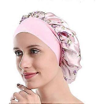 Dame Søvn Natt Cap Bredt Band Sateng Bonnet For Hår Skjønnhet, Hårpleie Cap, Kjemo Lue, Krøllete Fjærende Hår, Rosa, En Størrelse