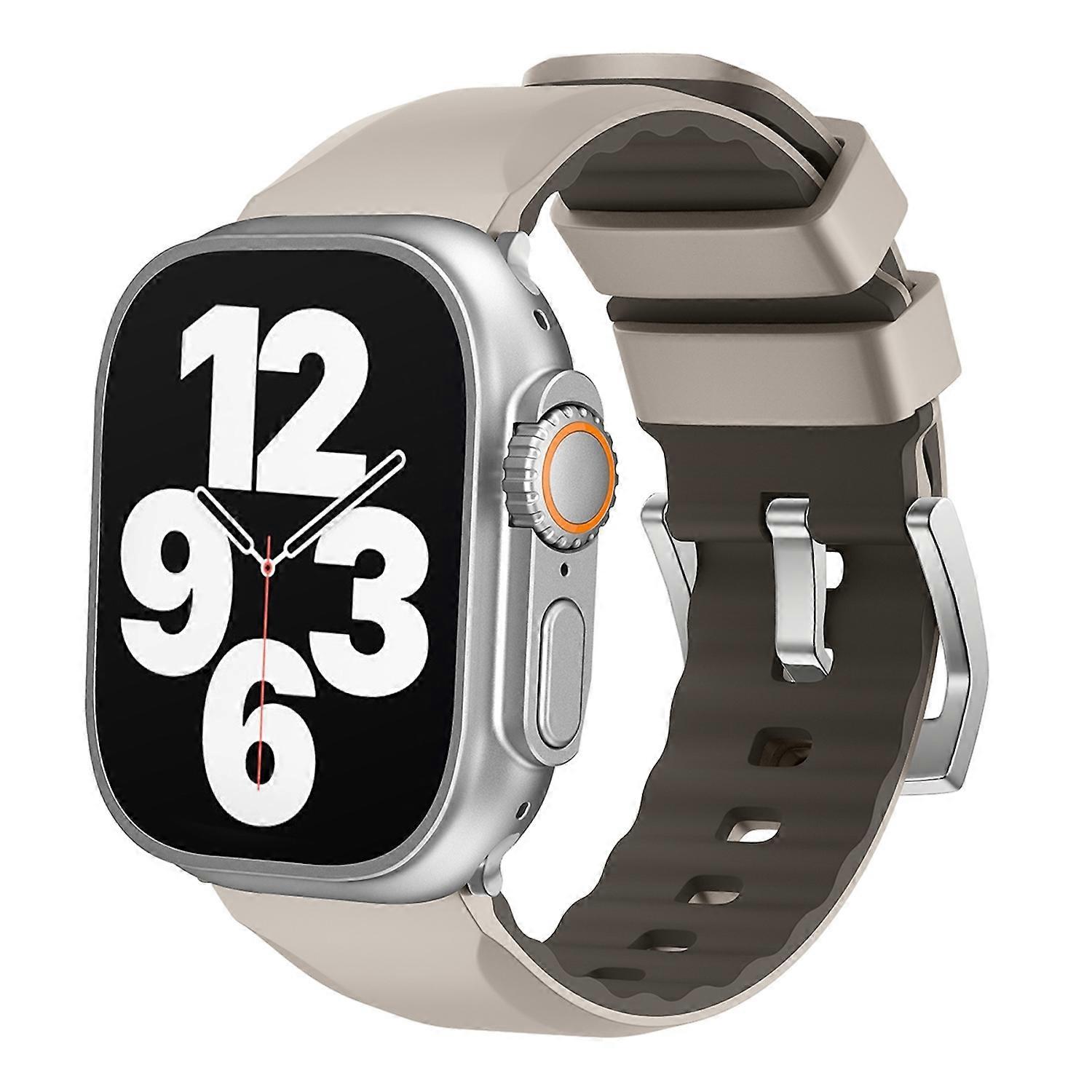 For Apple Watch SE 2023 44mm Two Color Silicone Sport Band Watch Replacement Arm Band Beige