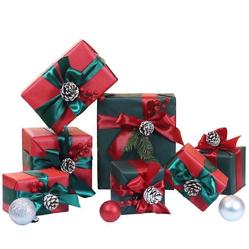 52Pcs Christmas Gift Boxes Set Red Green Decorative Empty Boxes with Pinecones