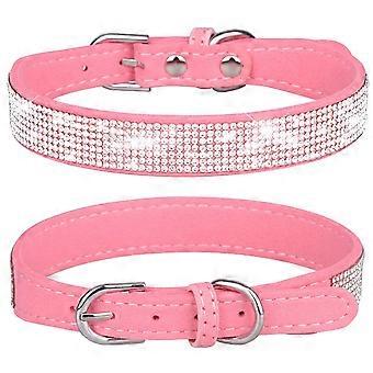 Rhinestone Dog Collar Sparkly Bling Cat Collar Soft Suede Leather Dog Cat Rhinestone Collar Cute Funny Crystal Diamond Pet Dog Puppy Collar for Small 