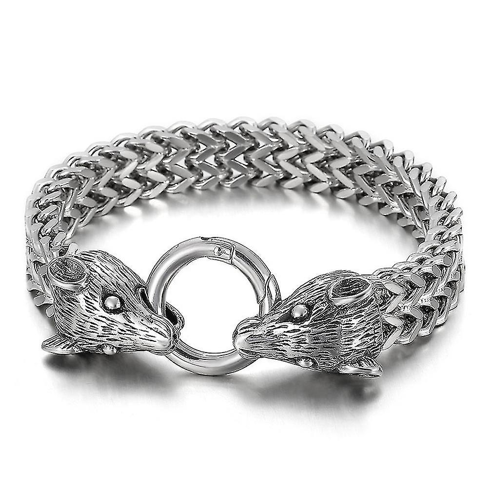 Titanium Steel Bracelet With Double-dragonhead Clasp