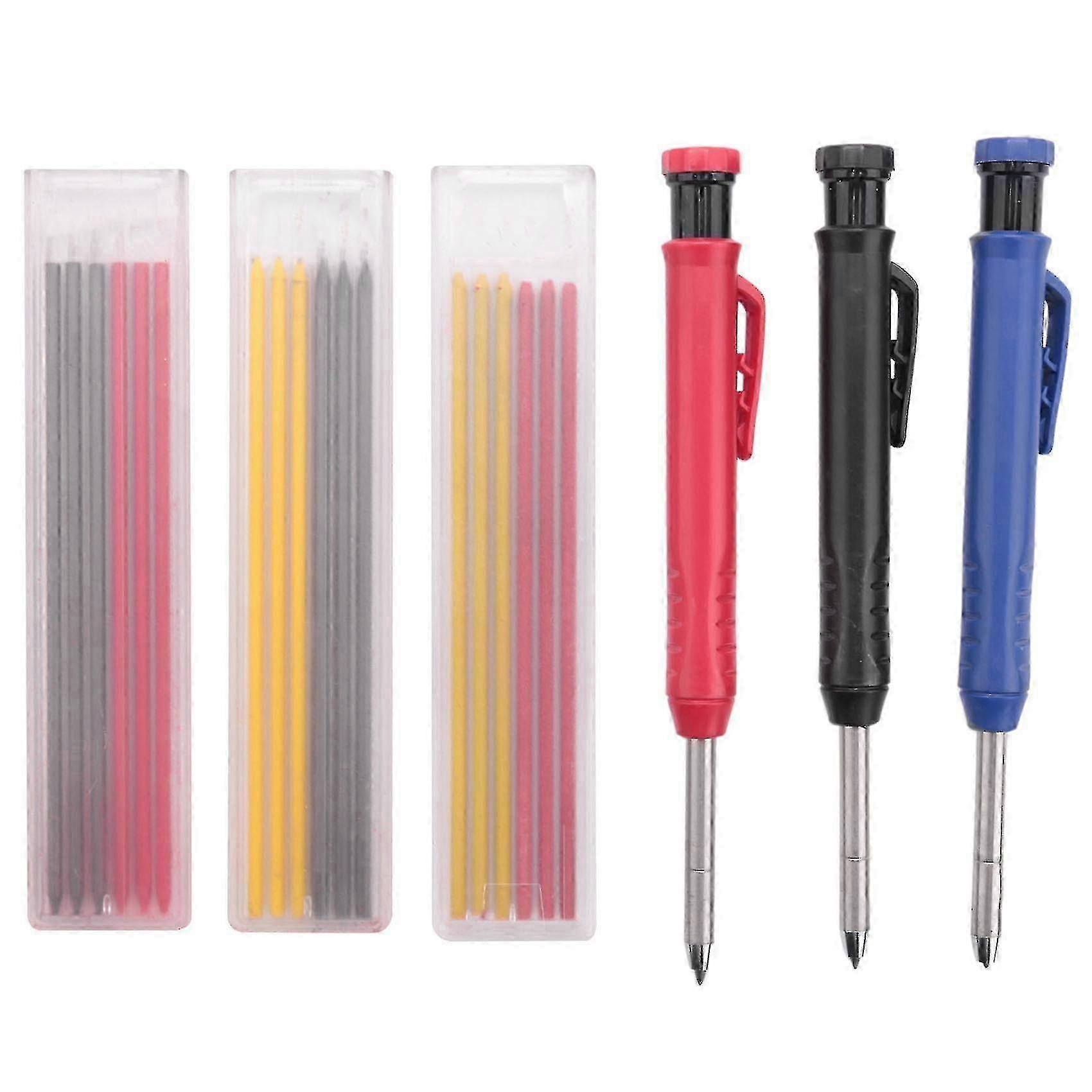 3pcs Carpenter Pencil,with 18 Refills Compatible With Carpentry Architect Drawing