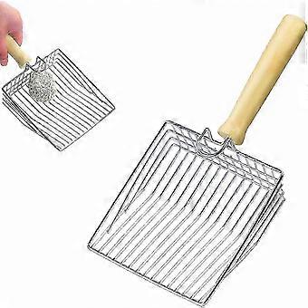Wooden Handle Metal Cat Litter Scoop Sturdy Durable Pet Poop Cleaning Tool for Easy Waste Removal