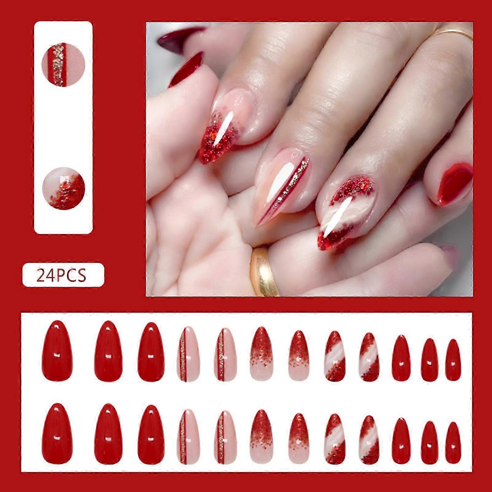 Flash Sequins Resin False Nails Reusable Set