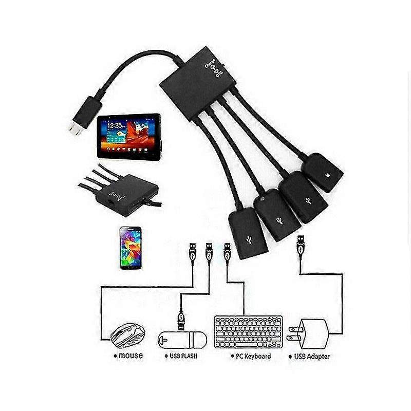 Otg Hub 4 In 1 Host Cable Cord Connector Micro Usb Or Type-c For Smartphone Tablet