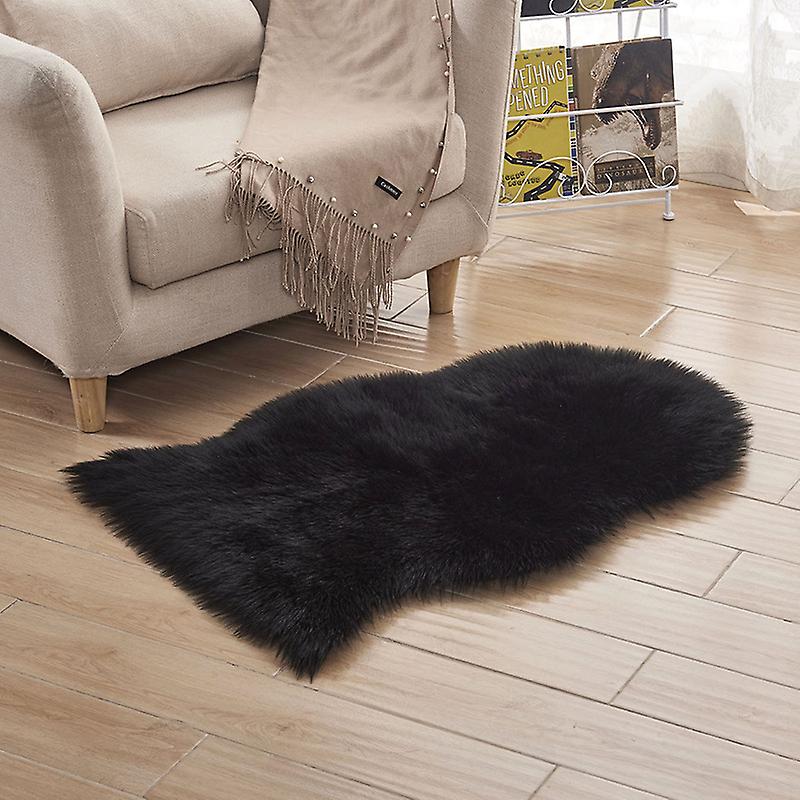 Black Soft Faux Sheepskin Cushion Floor Mat Plush Faux Fur Carpet