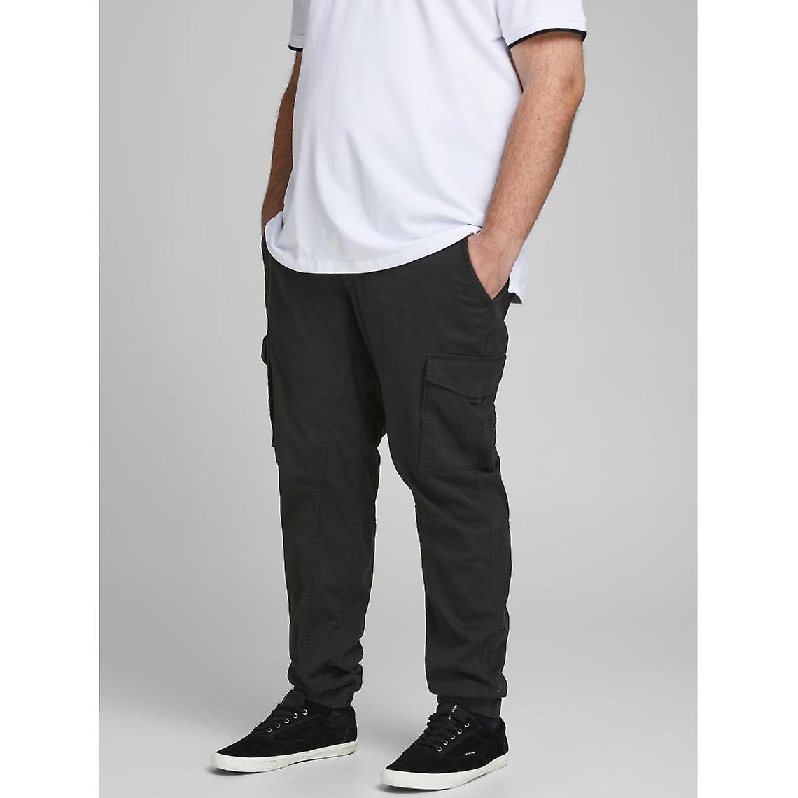 Pantalones cargo ajustados de ajuste cónico negro en algodón