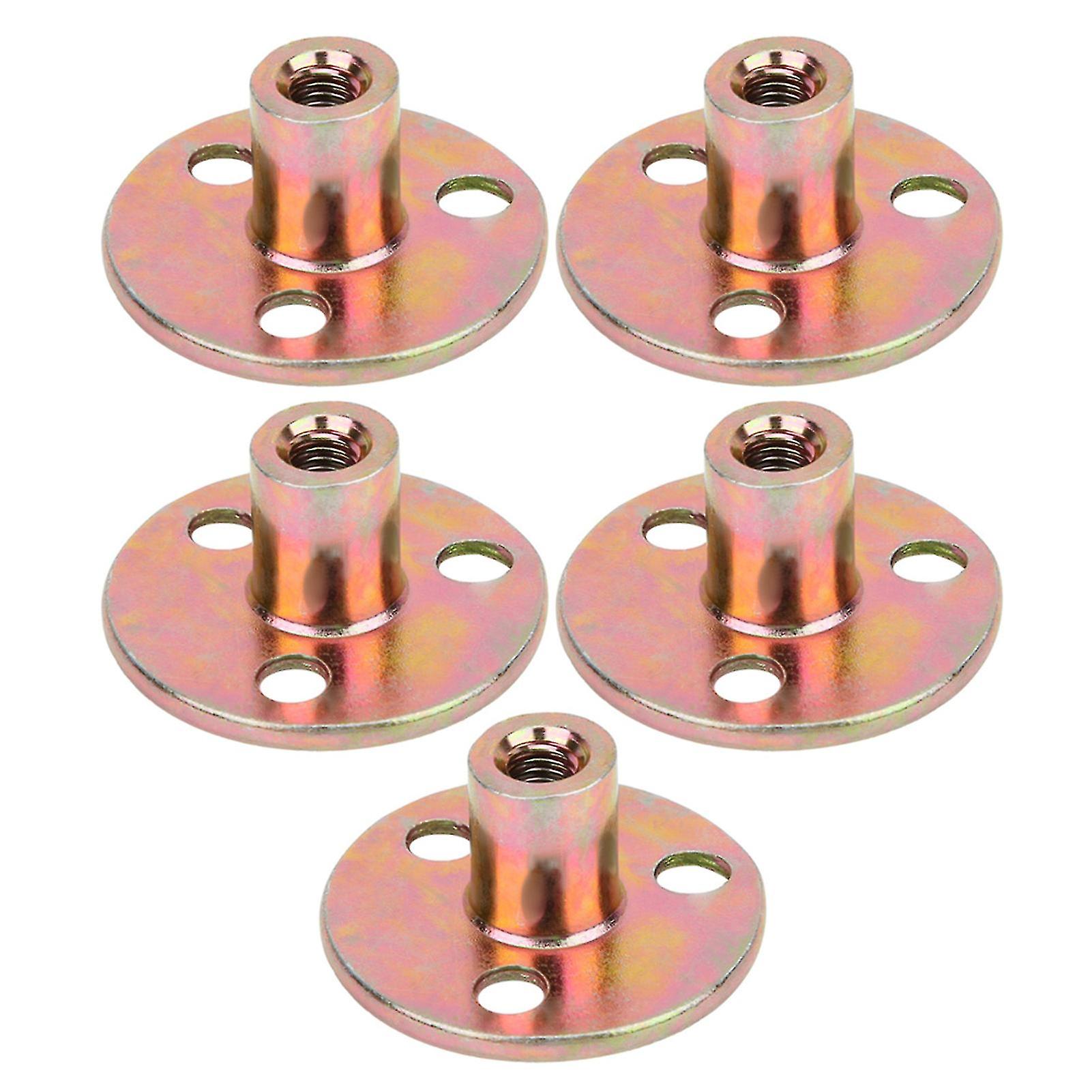 5 Pcs T Nut Flange 3 Hole Galvanized Iron Furniture Fixing Tee Round Base Nut