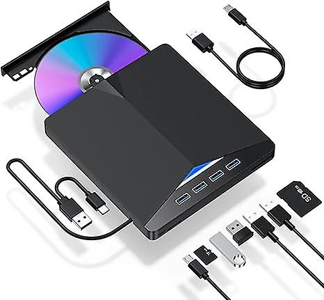 External Cd/dvd Drive For Laptop Usb 3.0 Dvd Player Portable Cd/dvd Burner Compatible With Windows 11/10/8/7 Linux Mac Os