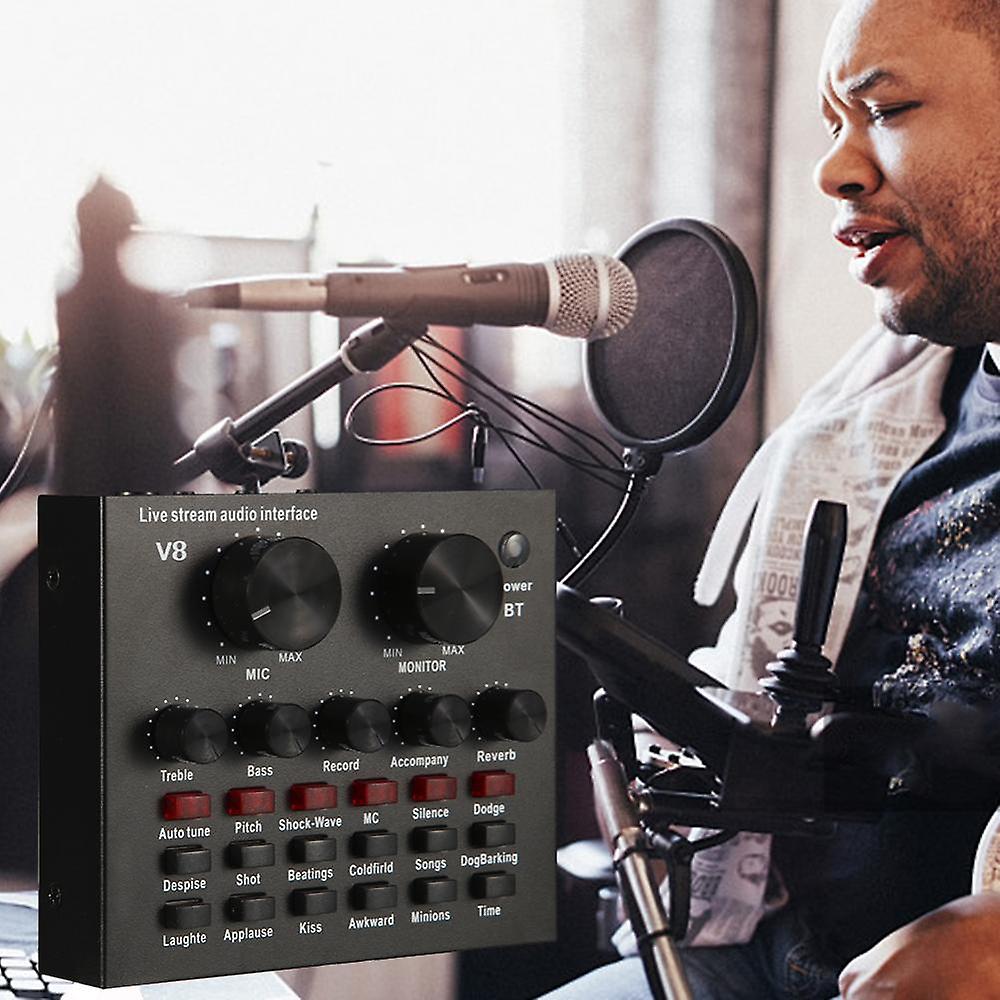 V8 Audio Mixer Sound Card For Recording Usb Audio Interface Intelligent Volume Adjustable Multifunctional Live Sound Card R60