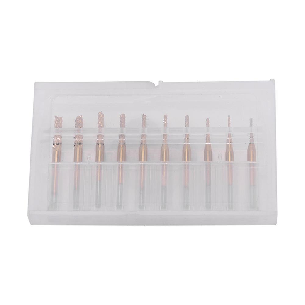 10pcs Titanium Coated 0.8mm3.17mm End Mill Engraving Bits Rotary Cutter 1/8'' Shank