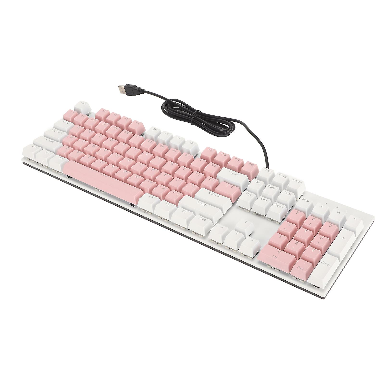 104 Key Mechanical Gaming Keyboard 28 Backlight Modes Blue Switch Plug and Play RGB Wired Computer Keyboard for Windows for Linux Pink White 