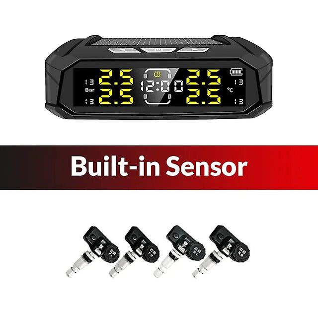 Acceo K19 Solar Power Tpms Car Tire Pressure Alarm Monitor Electronic Clock Lcd Screen Temperature Warning Security Monitor