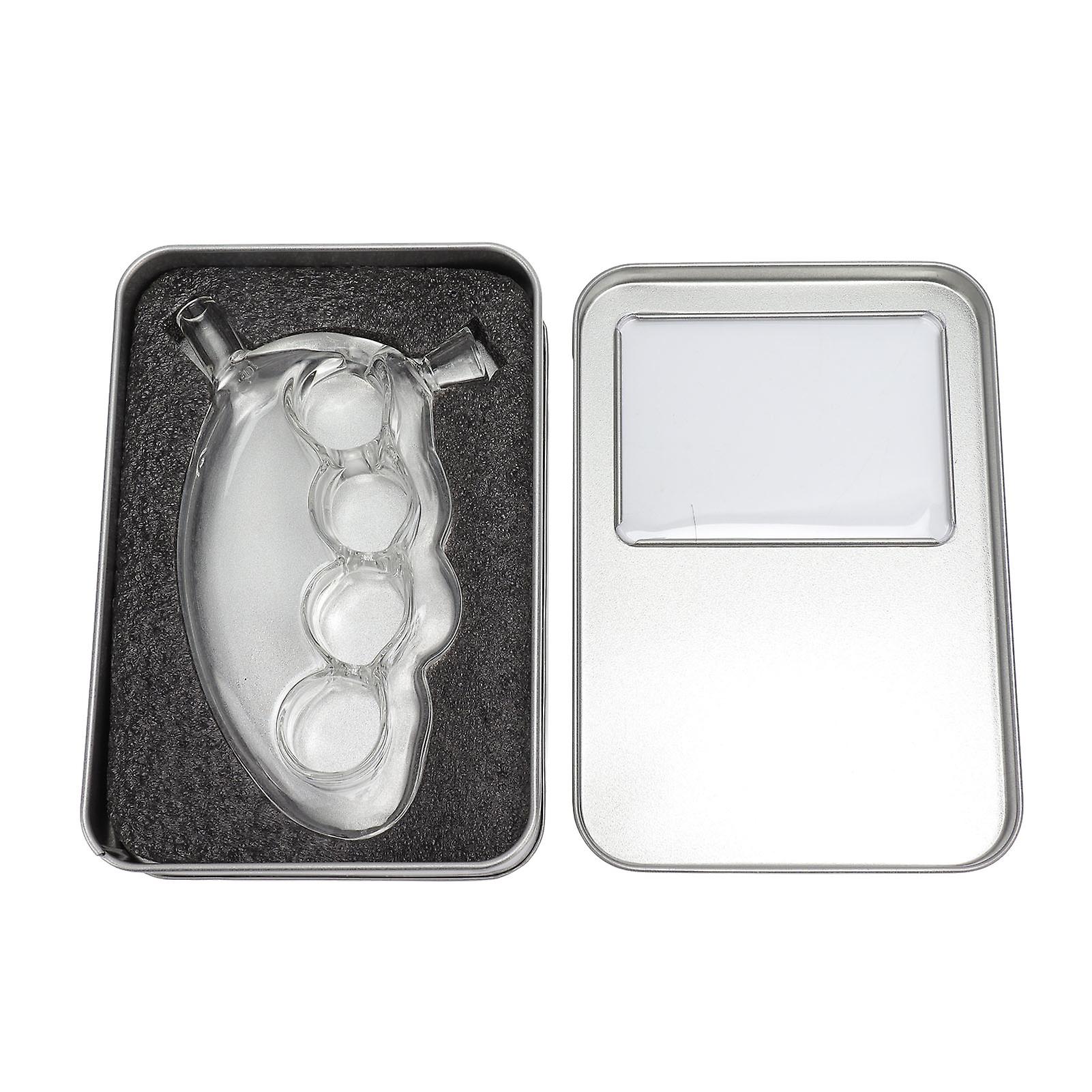 Glass 4 Fingers Tobacco Smoking Pipe Iron Box Packaging Glass Portable Handheld 4 Finger Filtered Water Pipe Transparent Finger Pipe