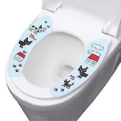 2個の猫の青い粘着性の漫画のトイレステッカー暖かくて厚い静電便座の便座のトイレクッション洗える漫画のトイレのクッションAz15322