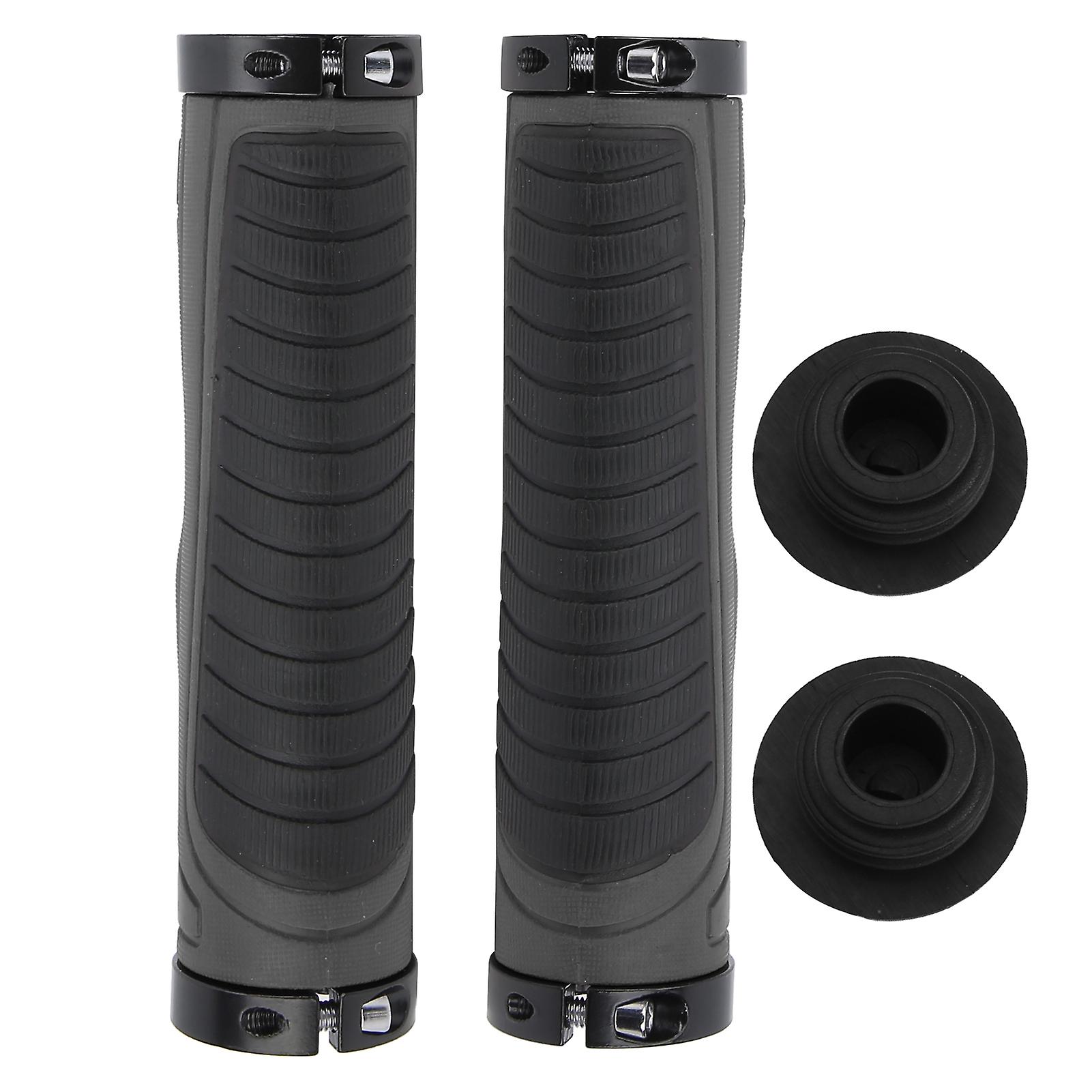 Mountain Bike Handlebar Grips Double Lock Anti-Slip Rubber Soft Bicycle Grips Comfortable Non-Slip Black Gray