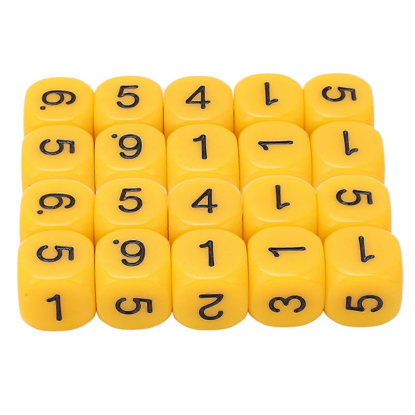 20PCS 6 Sides Number Dice Round Corner Design Plastic Dice Set Board Game Teaching Tools Yellow