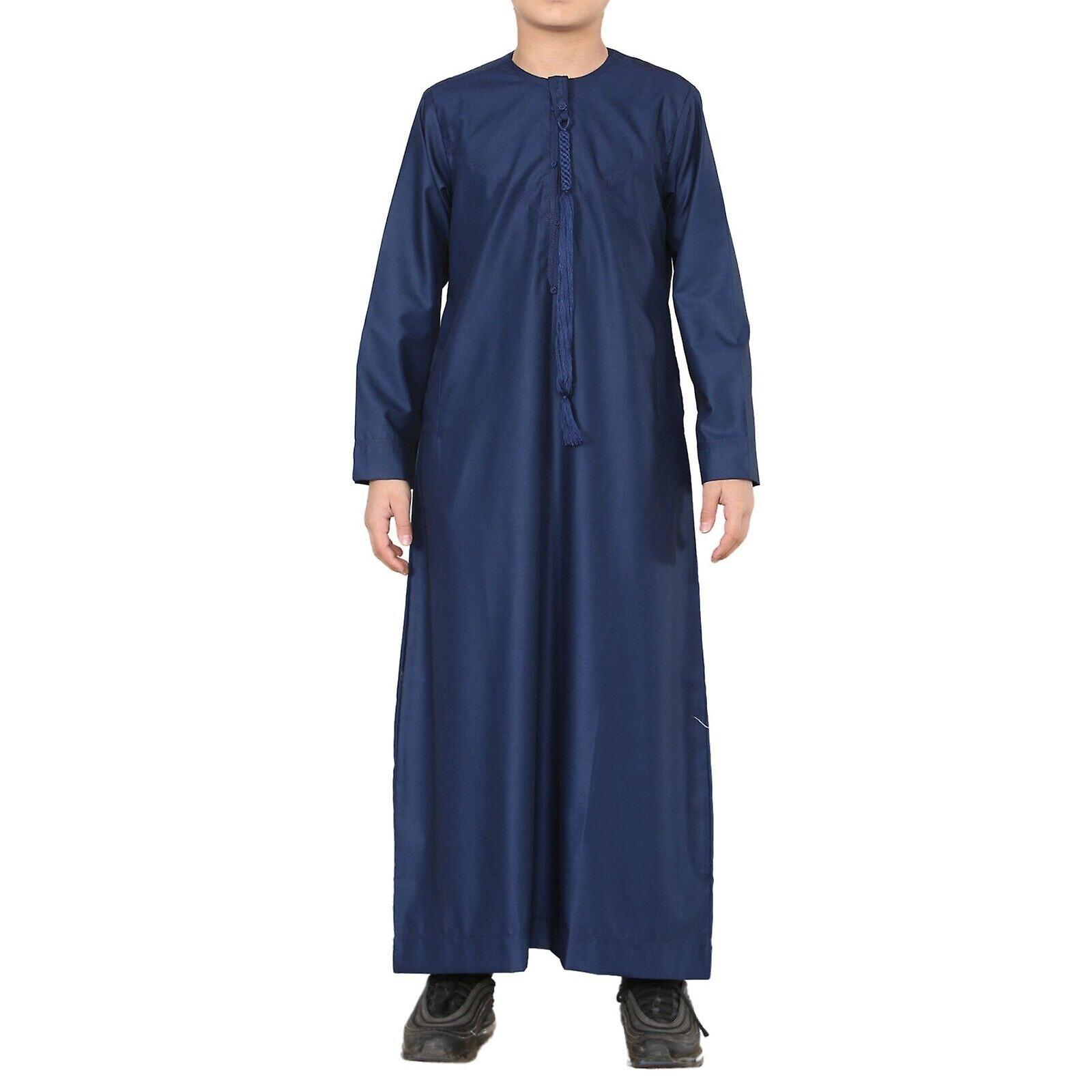 Boy's Kids Navy Blue Thobe Emirati Jubba Islamic Clothing Kaftan Eid String Tassel
