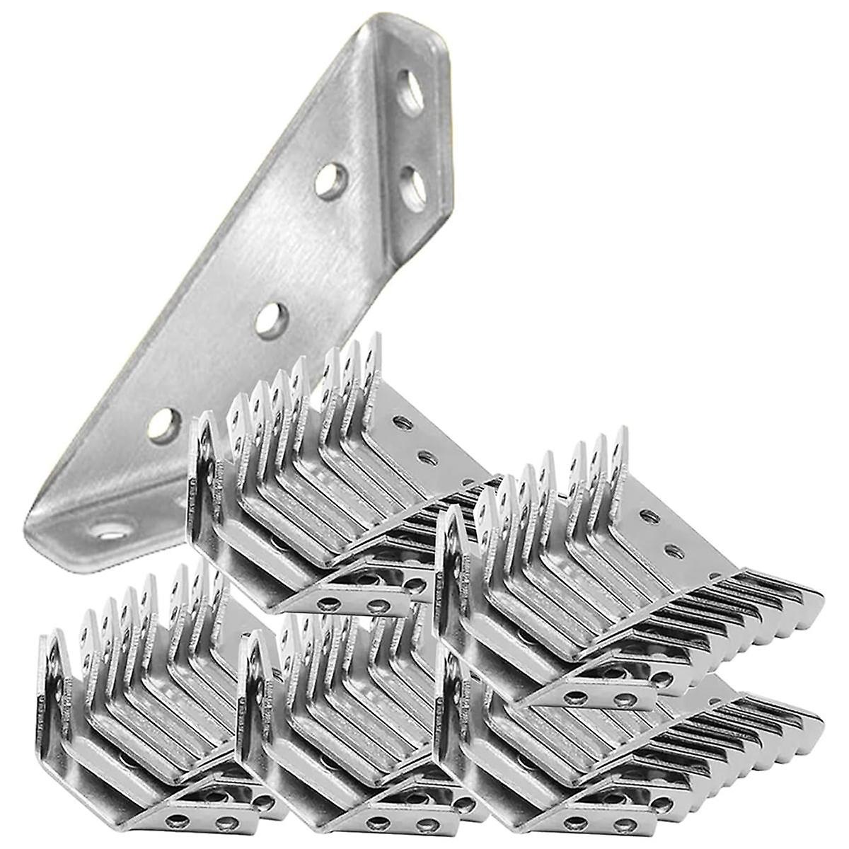50PCS Universal Furniture Corner Connector, Angle Fasten Connector Triangle Support Frame Stainless