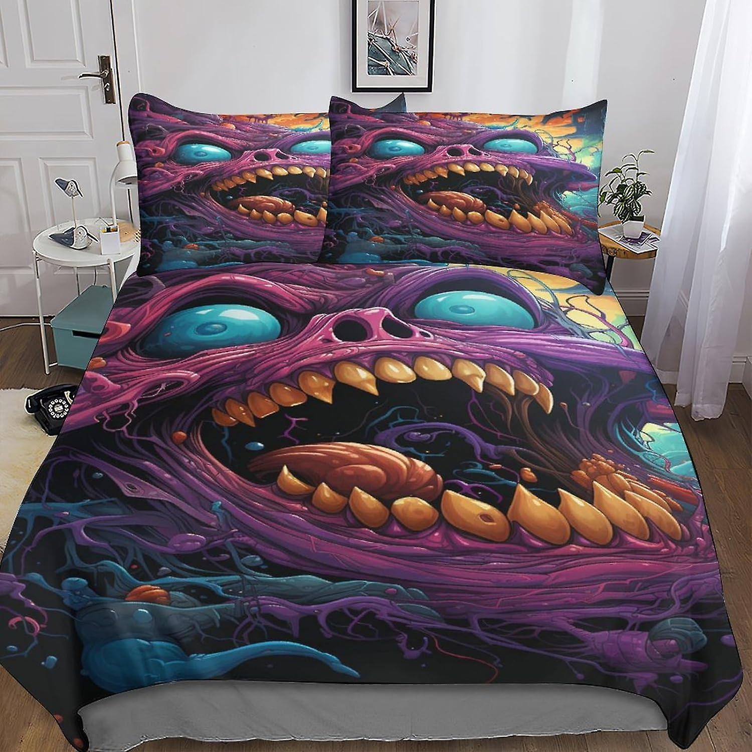 VCLUST Fiori Teschio 3D Stampato Set Biancheria Da Letto per Bambini Adolescenti Copripiumino Set con Federa Microfibra Evil Scheletro Trapunta Copri con Cerniera Closur