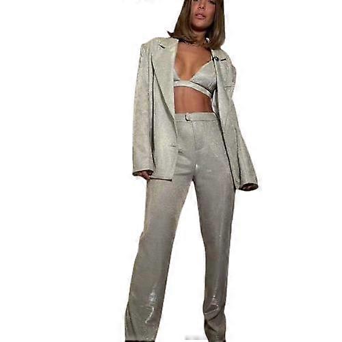 Glänzender Blazer Dessous Hosen mit geradem Bein Set (3 Stück)