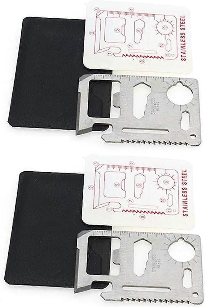 2 Pieces Survival Multifunction Card 11 in 1 Credit Card Size Multifunction Tool Multipurpose Outdoor Tool Beer Bottle Opener Survival Material Stainl