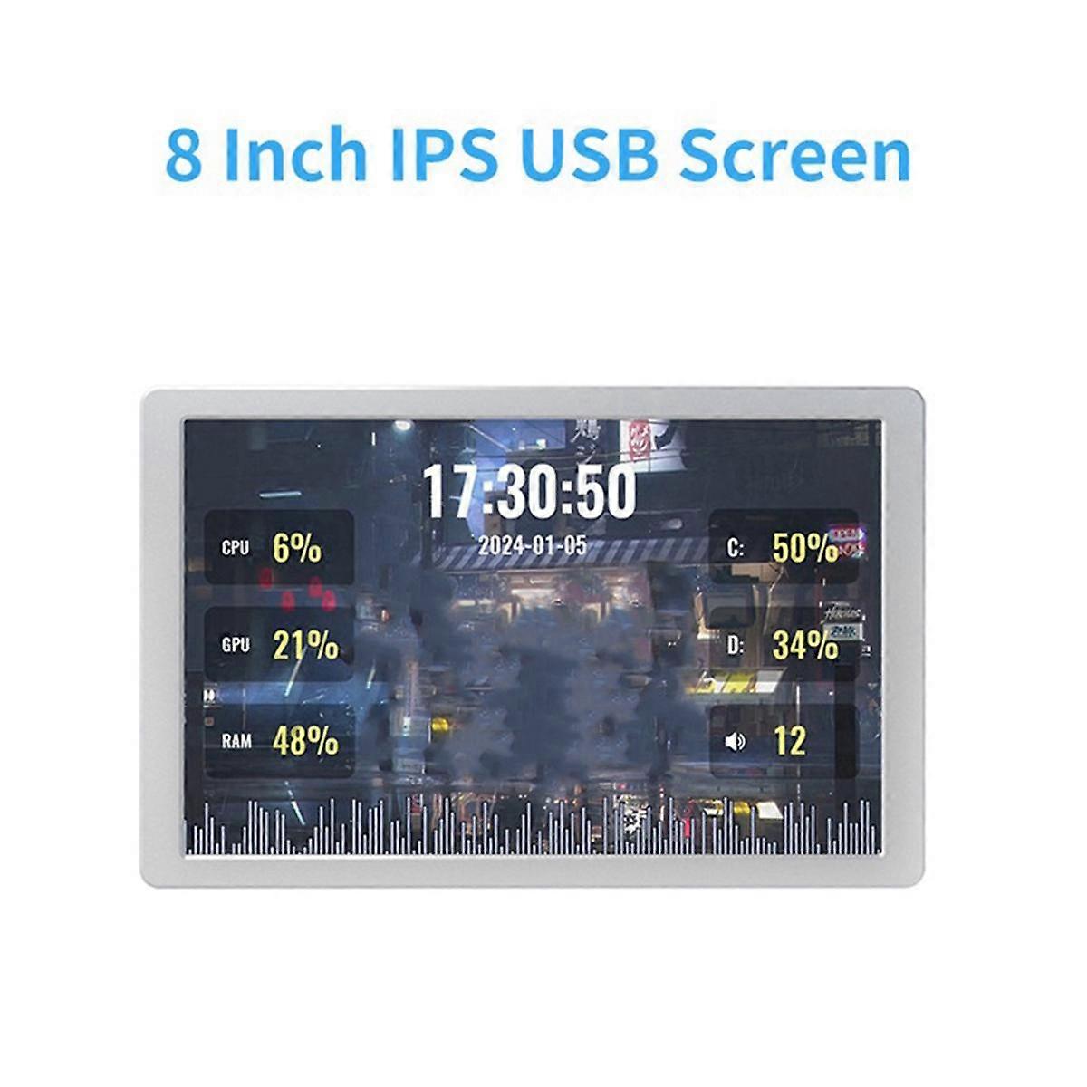 8 tuuman IPS USB-näyttö 1280x800 Type-C LCD PC-kotelo toissijainen näyttö IPS-paneeli musiikkispektrillä A