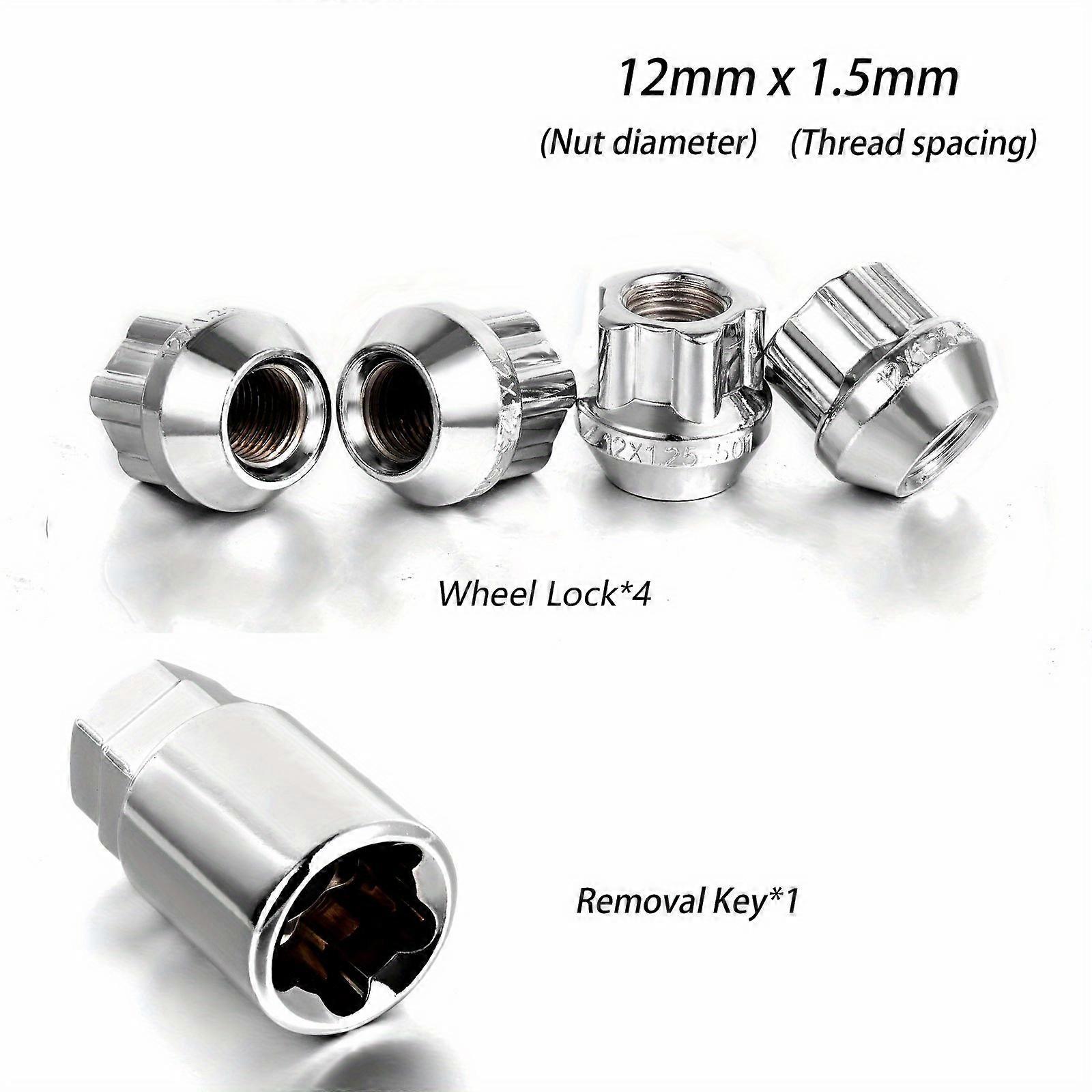 Anti-Theft Wheel Lock, Chrome Cone Seat, Double Pass Nut (12mm X 1.5 Thread Size), Guard Locks, Key Set For Car SUV RV Wheel Tire Nut Screw Removal