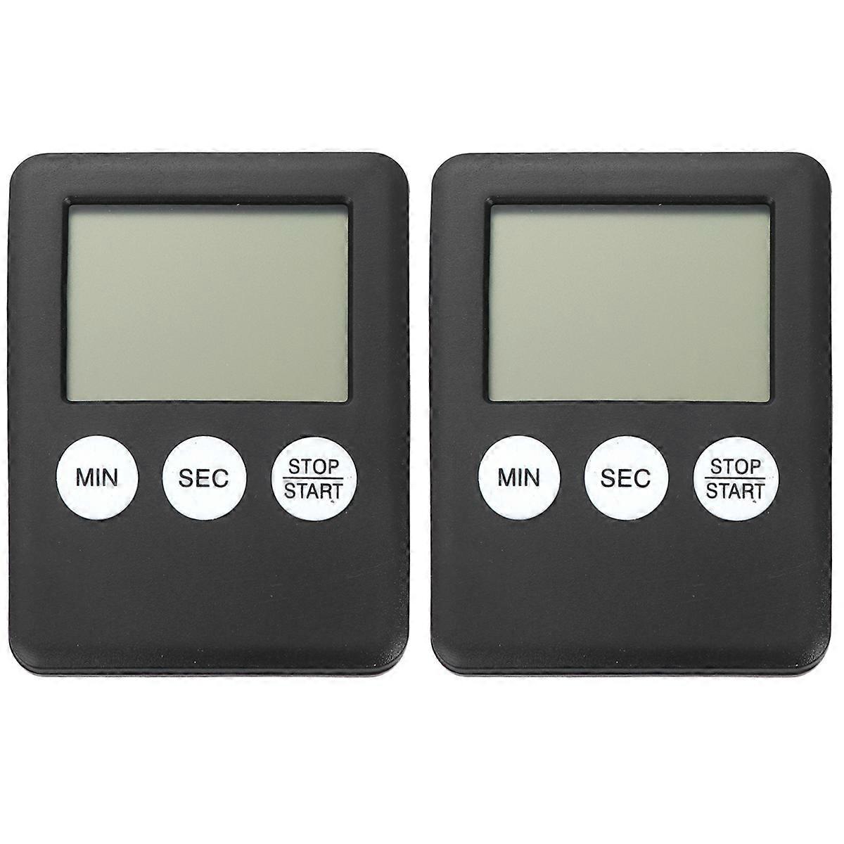 2 Pcs Simplicity Timers Portable Student Digital Training Timer Home Kitchen Baking Cooking Time Recorders (Black)