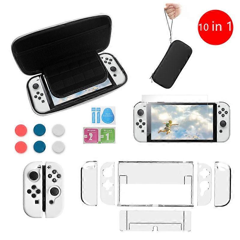 Accessories Kit for Nintendo Switch, Tempered Screen Protector, Crystal Shell, Oled Console Travel Storage Case