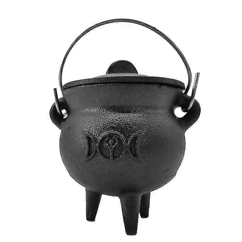 1pcs Caldeirão de Ferro com tampa handle lua fase bruxa incenso incenso queima de pote para feitiços borrando Rit