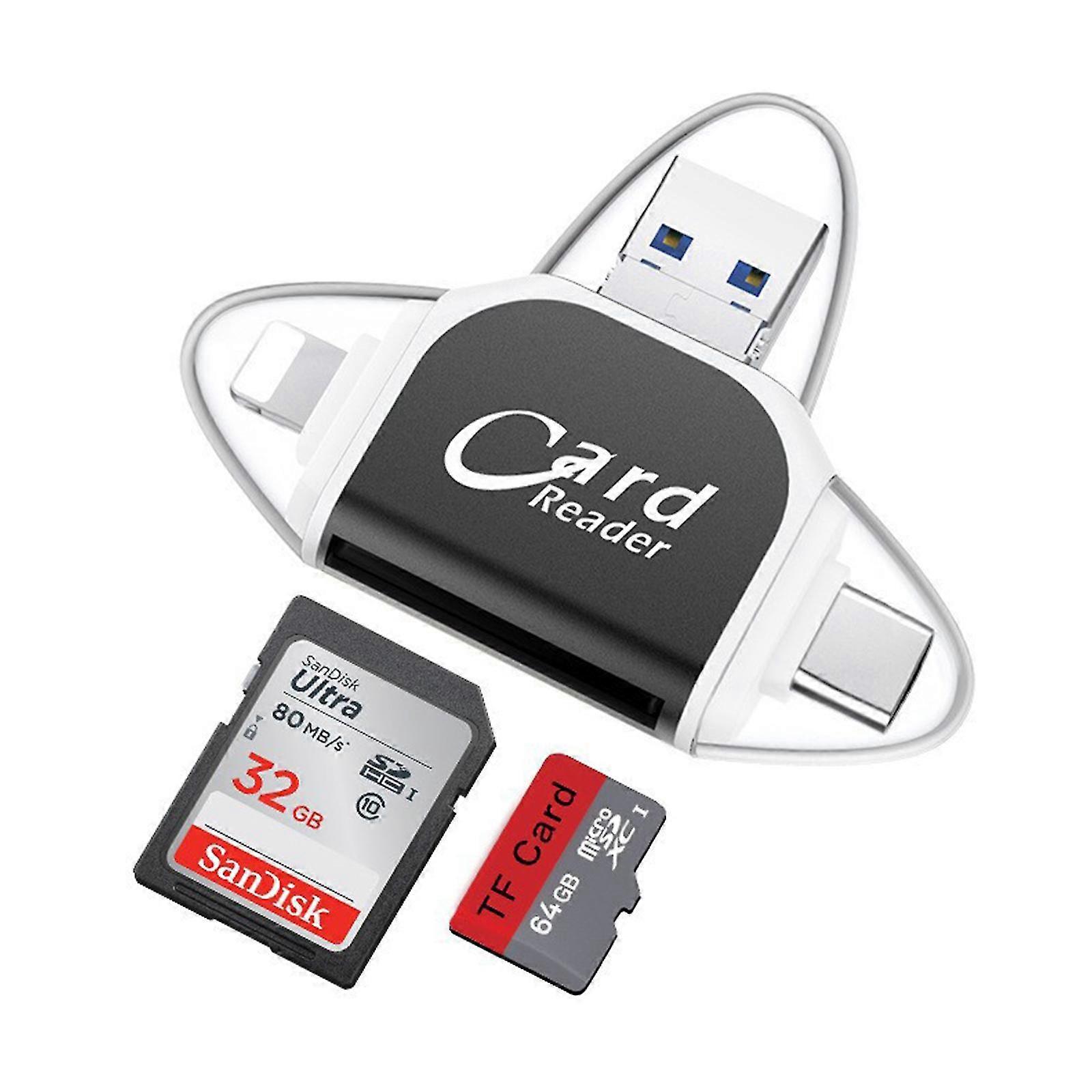 SD-kaartlezer geschikt voor iPhone / ipad / Android / Mac / computer / camera, 4-in1 Micro SD-kaartlezer snel