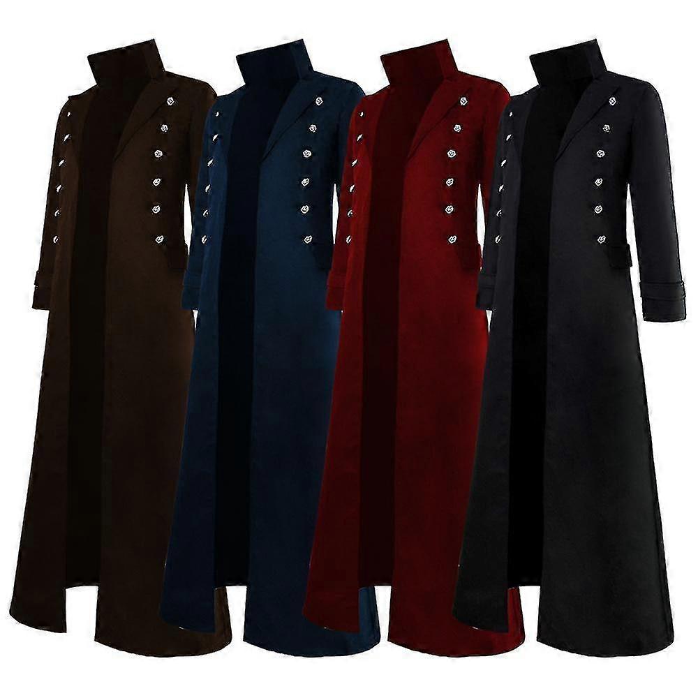 Vintage Men S Gothic Steampunk Long Jacket Trench Coat Retro Medieval Warrior Knight Overcoat Male Victoria Long Coat V