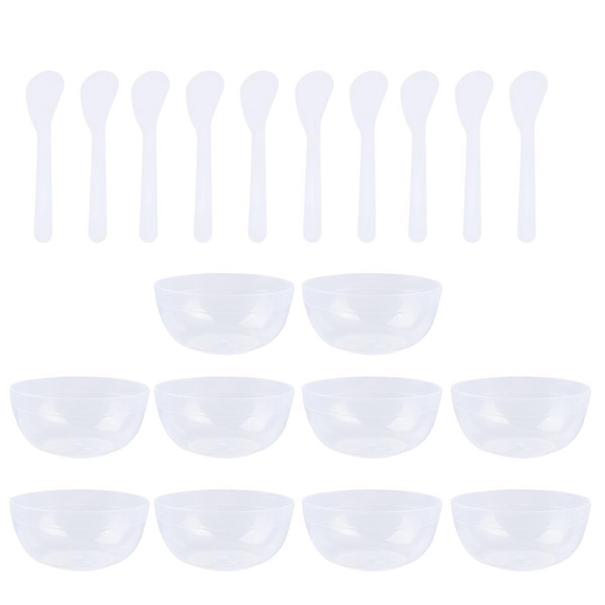 10pcs Crystal Mud Mixing Bowls Multi-use Plastic Bowls DIY Crystal Soil Supplies for Kids Girls with 10pcs Spoons (Transparent)